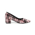 thumbnail image 3 of BLISSFUL STEP Women's Pointy Toe Tweed Plaid Knitted Printing Block Heels Pumps Red Black 10, 3 of 7