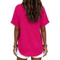 thumbnail image 6 of Womens Cotton Linen Tops Casual V Neck Blouse Loose Fit Short Sleeve Shirt Lightweight Summer Beach Vacation Clothes by Gbobgt Hot Pink L, 6 of 6