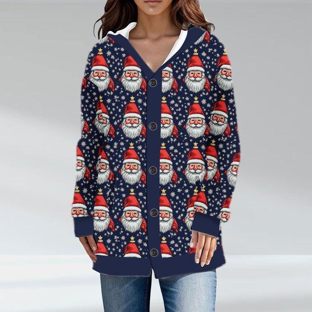 Cárdigan informal de punto con estampado navideño para mujer, chaqueta con botones y abrigo para mujer