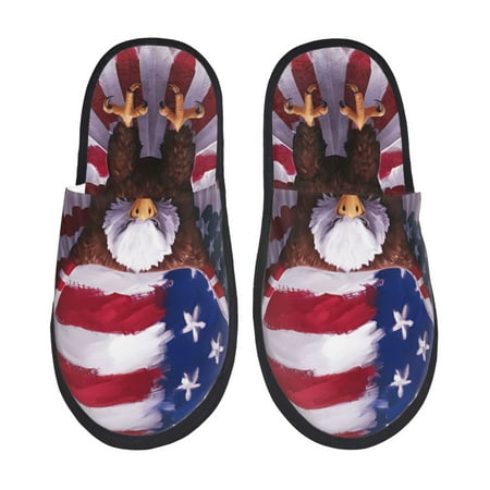 Balery USA Eagle with Spread Wings Slient Indoor Furry Fleece Comfort House Shoes Soft Non-Slip Home Shoes Cotton slippers House Slippers-- Large