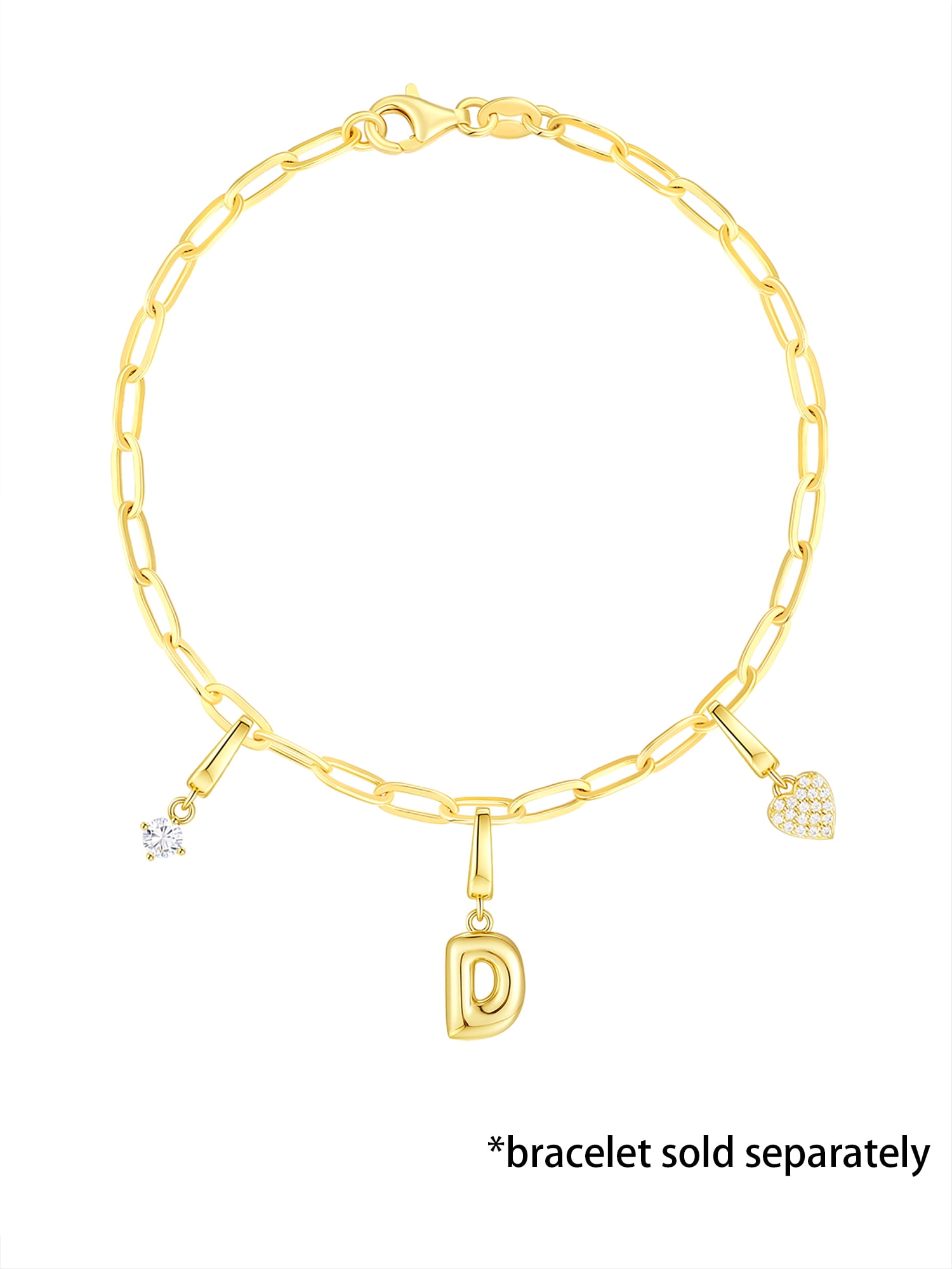 Brilliance Fine Jewelry Simulated Diamond Initial D Charm Set in 14KT Gold Plated Sterling Silver