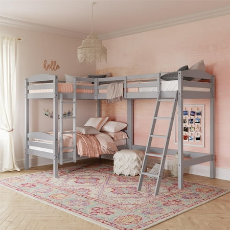 Better Homes & Gardens Leighton Kids' Wood Triple Bunk Bed, Twin Size, Gray