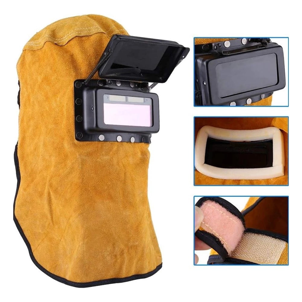 1Pc Welding Mask Solar Auto Darkening Filter Lens Welder Cow Leather Welding Helmet Mask Hood Cap For Welding Protection