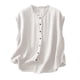 thumbnail image 4 of Mujeres Manga Corta Tops Imitación Lino Cuello Redondo Botón Bolsillo Casual Blusa, 4 of 5
