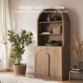 thumbnail image 4 of BELLEZE Arched Bookshelf with Storage, 71" Tall Wood Curio Display Cabinet with Adjustable Shelf, 5 Tier Modern Bookcase Shelf with Door for Living Room Office, Camel, 4 of 7