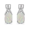 thumbnail image 1 of 10k White Gold .5ct Oval Cut Opal 7x5mm Gemstone .02ct Diamond Stud Earrings for Women, 1 of 2
