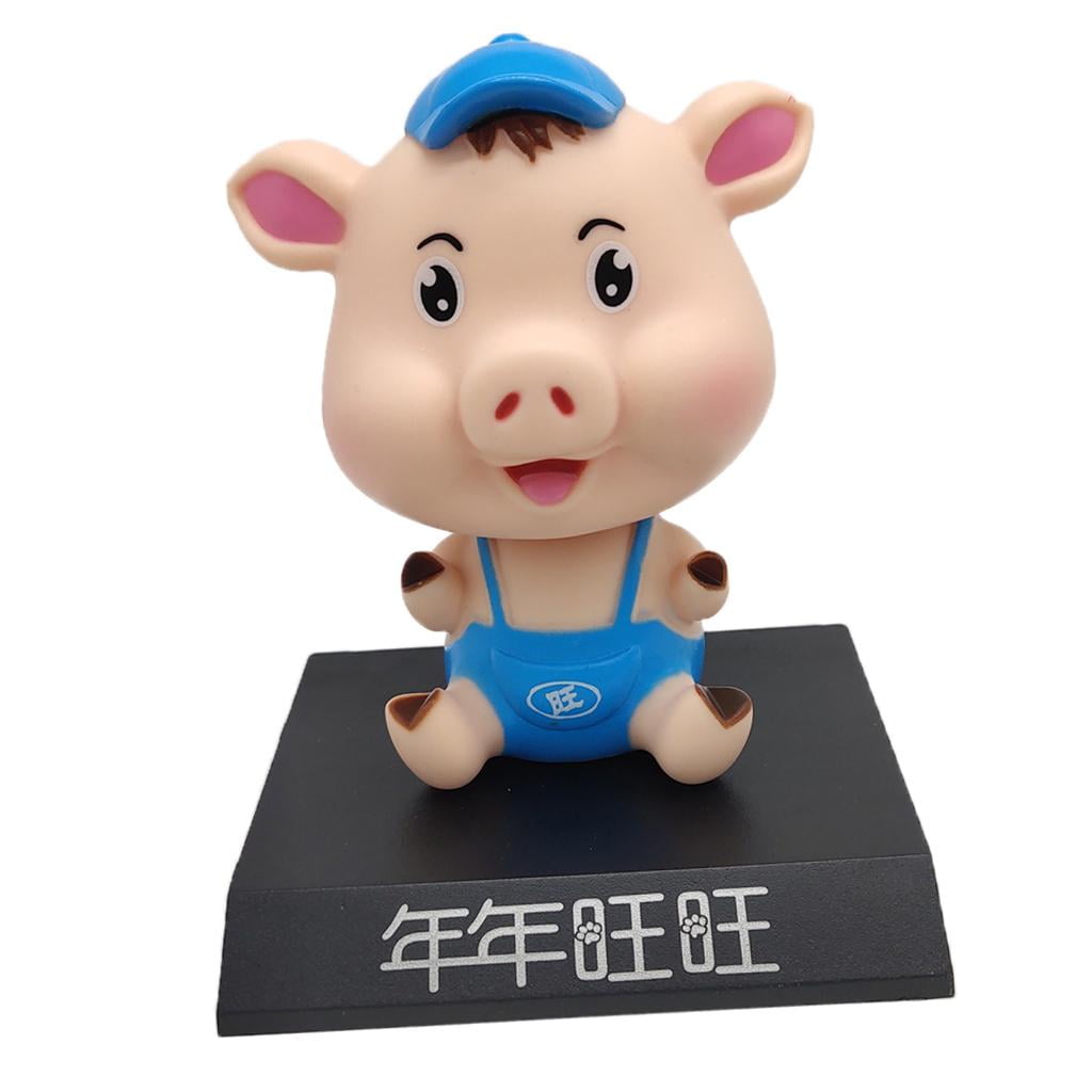 Funny Pig Bobblehead Mini Pig Figurine Car Dashboard Decor Nodding Head Toy 