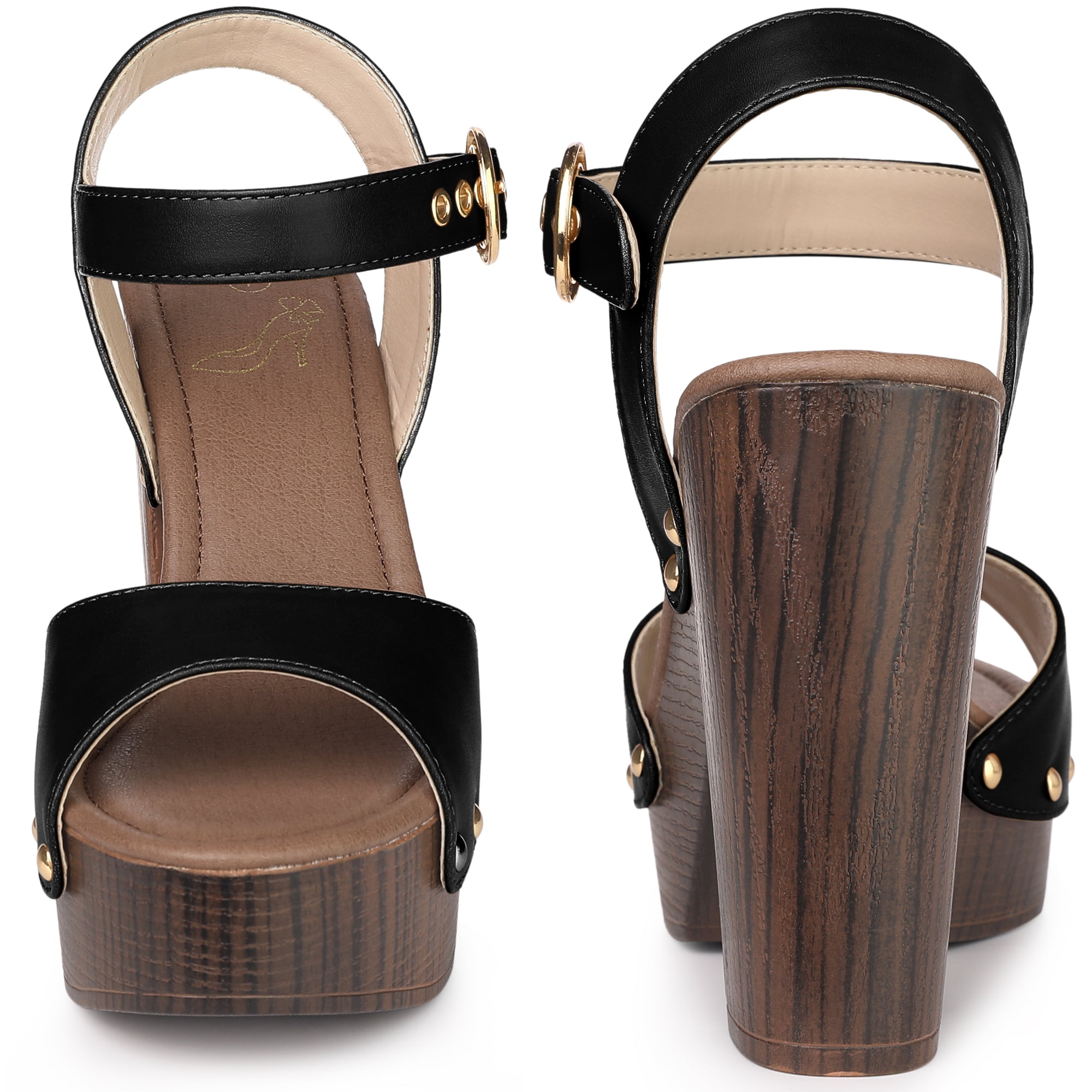 Unique Bargains Platform Buckle Ankle Strap Chunky High Heels Sandals for Women Black 9.5
