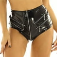 thumbnail image 5 of Women Short Leather Pants, Sexy Open Crotch, Shiny Latex Underwear Crotchless, 5 of 8