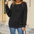 thumbnail image 6 of Ounisa Women's Tops Tie Front Bow Cardigan Sweaters Chunky Knit Long Puff Sleeve Trendy Fall Winter Jacket Coats Outerwear, 6 of 8
