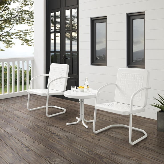 Metal Outdoor Armchair Set  3 Piece Patio Furniture  White