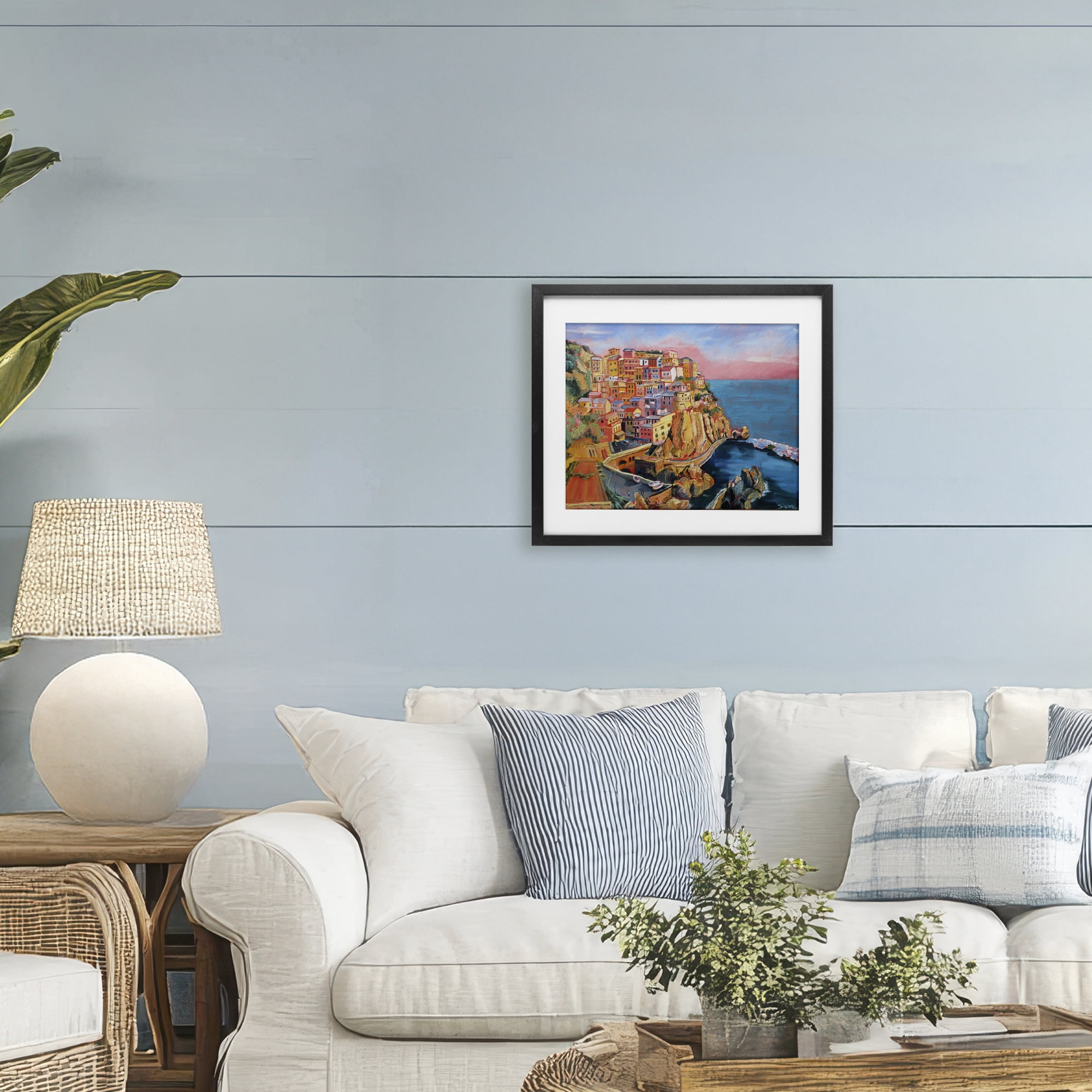 Stupell Industries Cinque Terre Seascape Architecture Black Framed Print Under Glass, design by Maxine Shore