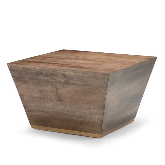 Abba 28 inch Wide Solid Mango Wood Modern Square Coffee Table in Dark Brown, Fully Assembled