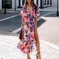 thumbnail image 5 of Women's Slim Fit Floral Print Dress, Summer V-Neck Dress, Vacation Style, 5 of 5