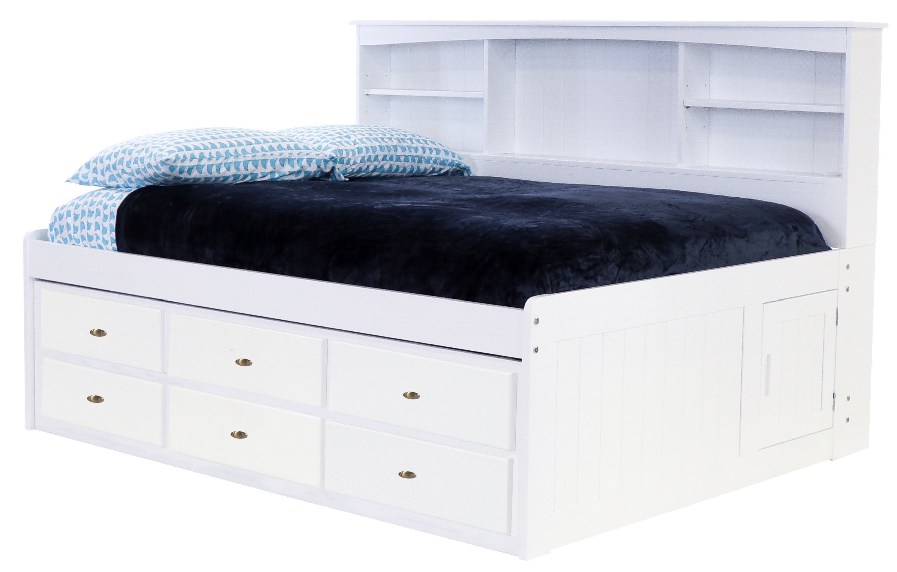 OS Home and Office Furniture Solid Pine Full Bookcase Daybed with Six Drawers in Casual White