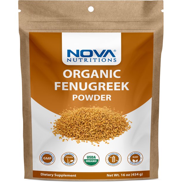 Nova Nutritions Certified Organic Fenugreek Seed Powder 16 OZ (454 gm) Methi Seeds Ground