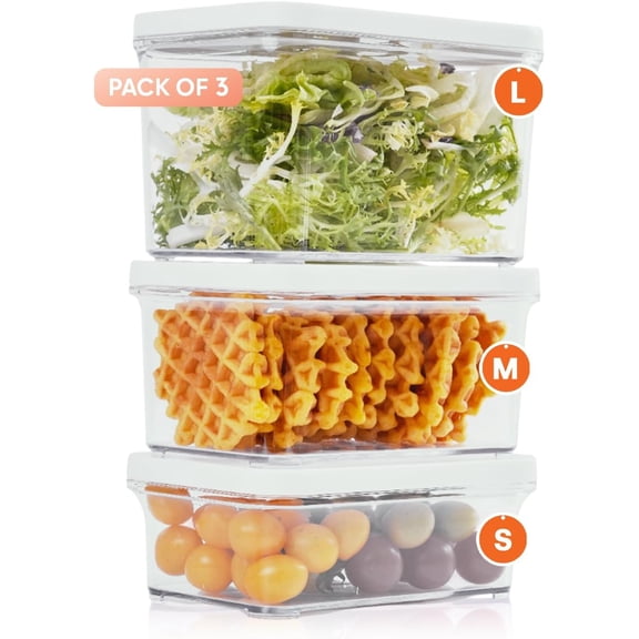 3 pcs Vacuum Food Storage Canister Set,Stackable,BPA-Free,Durable Food Containers for Vacuum Sealer Machine,Extend Freshness 3-5X,for Fridge Organizers & Storage,Freezer Safe