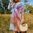 thumbnail image 4 of Abstract Xray Flower Collection Orange Purple Sweetheart Knot Flared Dress Fashion Design Large Size Loose Dress Spring Summer Women Dress, 4 of 9