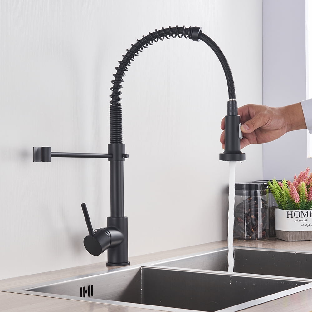Senlesen Matte Black Kitchen Sink Faucet Single Handle Pull Down Sprayer Mixer Tap