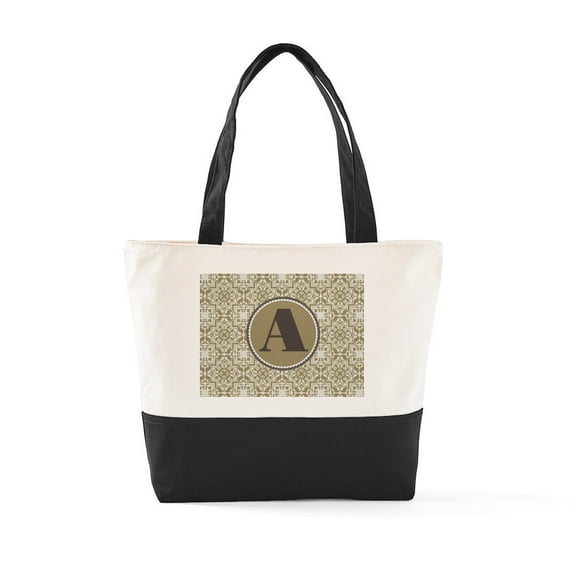 CafePress - Monogram Letter A Gold Damask Pattern Zipper Tote - Two Tone, 100% Cotton, Zipper Tote Bag