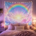 thumbnail image 2 of Rainbow Over Glowing Pastel Clouds with Hearts and Sparkles, Dreamy Fantasy for Kids and Teens, Wall Art Decor, Birthday Gift Tapestry Wall Hanging for Bedroom and Dorm, 2 of 7