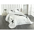 thumbnail image 3 of Ambesonne Cat Quilted Bedspread Set 3 Pcs, Fishing Kitty on Moon Art, Queen Size, Black White, 3 of 5