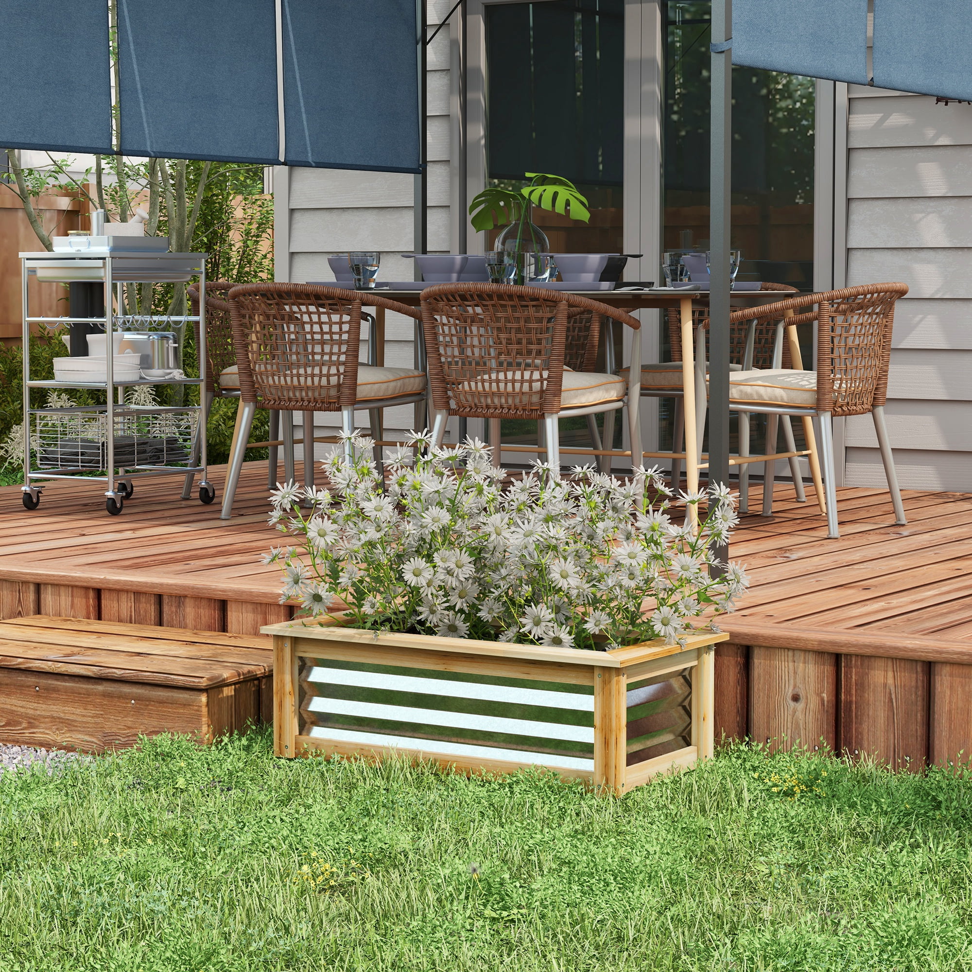Outsunny Raised Garden Bed, Wood Reinforced Metal Planter Box, 2.6'