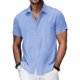 thumbnail image 1 of Ceisia Men's Solid Color Short Sleeve Linen-like Shirt Breathable Summer Beach Shirt with Chest PocketLight BlueXL Gifts, 1 of 8