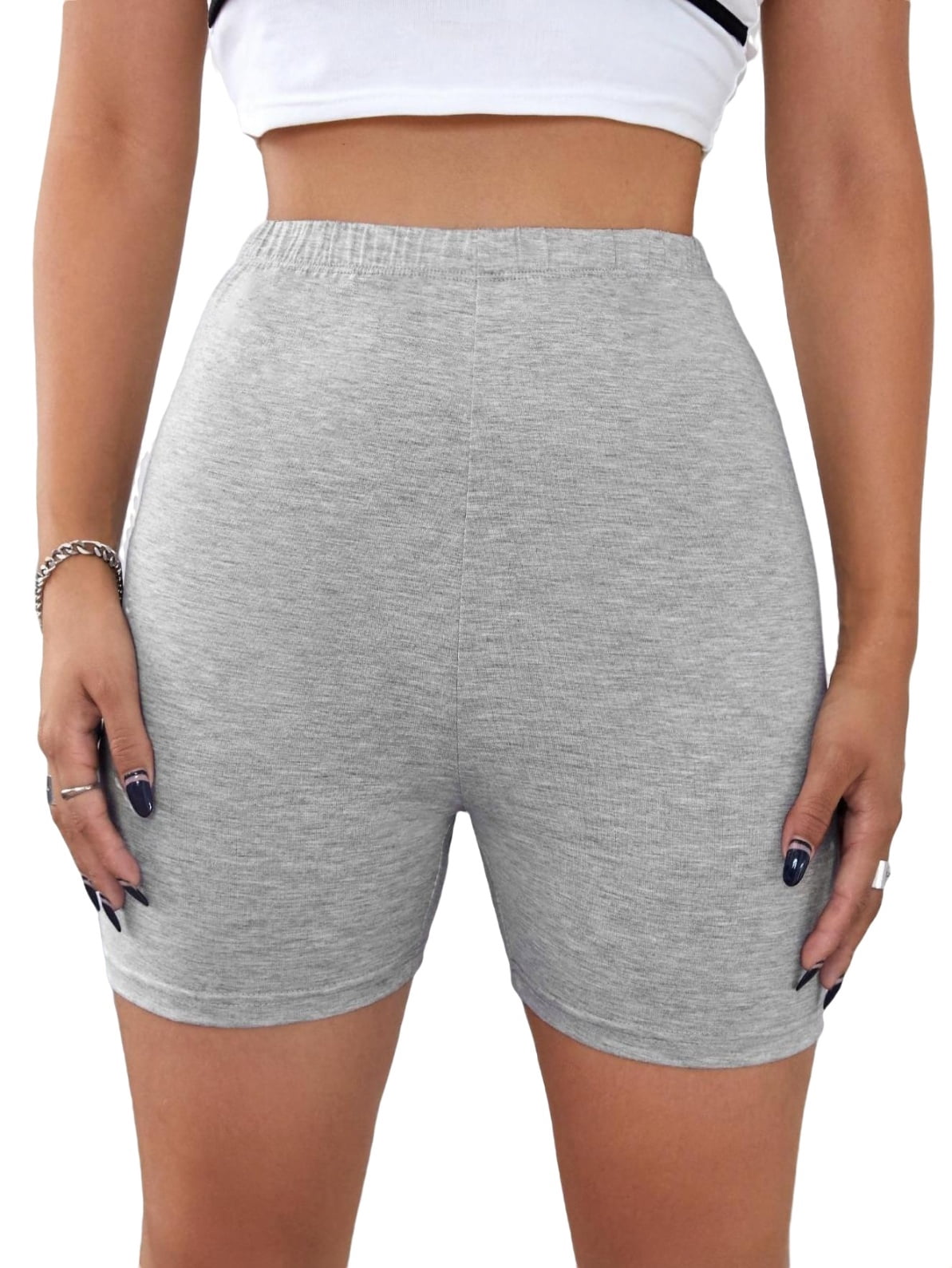 Womens Biker Shorts Leggings Sporty Slight Stretch Polyester Grey L -  Walmart.com