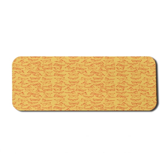Retro Computer Mouse Pad, Repetitive Pattern Butterflies Sketch Designed in Tangerine Tones Image, Rectangle Non-Slip Rubber Mousepad Large, 31" x 12", Pale Orange and Marigold, by Ambesonne