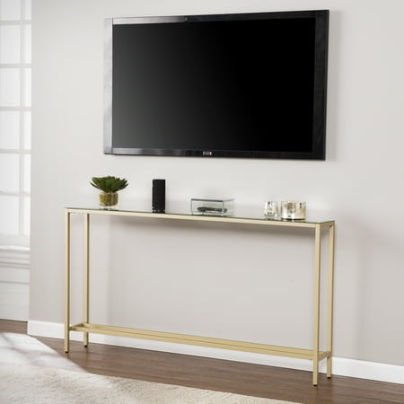 Long Oslo Table - Southern Enterprises Derkkin Narrow Long Console Table w/ Mirrored Top, Gold