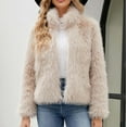 thumbnail image 2 of Zpanxa Winter Coats for Women Warm Faux Fur Coat Fleece Cropped Jacket Long Sleeve Pockets Shaggy Warm Outerwear Fall Clothes Cardigan Outerwear Beige A XL, 2 of 8