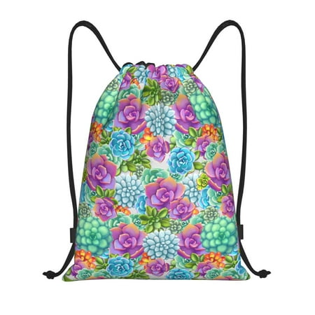 Drawstring Backpack Succulents Sports Gym Bag for Men Women  Waterproof Drawstring Bags for Sports  Travel  Swimming  Beach