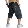 thumbnail image 3 of Ruiatoo Baggy Jeans Shorts for Men Denim Hip Hop Loose Fashion Skateboard Pants Black (008-1,Size 30), 3 of 5