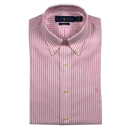 Stripe Non Iron Shirt - Ralph Lauren Polo Mens Button Down Non Iron Striped Dress Shirt Blue/Pink New (Pink/White,16 1/2,34/35)