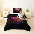 thumbnail image 2 of Castle Fairy Abstract Basketball Graffiti Twin Comforter Sets 2pcs, Sport Watercolor Splash Bedding Set, Black Pink Purple,Black Reversible,1 Comforter and 1 Pillowcase, 2 of 6