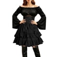 thumbnail image 2 of Kinrui Women's Pirate Costume Retro Renaissance Ruffle Outfit Set Steampunk Gothic Lace Up High Waist Layered Dress Black M, 2 of 7