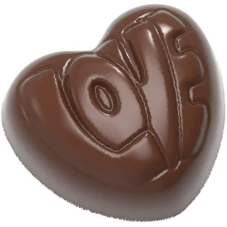 Chocolate World 1599 Polycarbonate Chocolate Mold Striped Heart Candy Mould  with 21 Cavities, Each 30mm x 30mm x 9mm High 