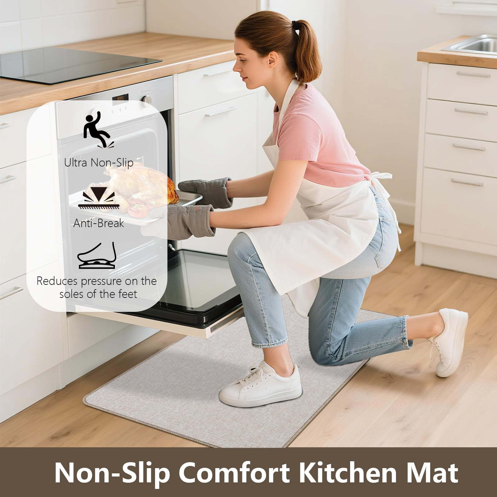 Non Slip Kitchen Rugs Mat Washable Linen-Like Thin Kitchen Mats for Floor, Rubber Backing Absorbent Stain Resistant Standing Floor Mat Front of Sink Laundry, Easy Clean, Dark Gray 17"x30"