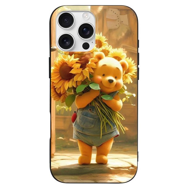 Funda de TPU de Winnie The Pooh para iPhone 16 Pro Max: ultrafina, a prueba de golpes, antiamarilleo, resistente a arañazos, compatible con carga inalámbrica, agarre mejorado, estilo negro.