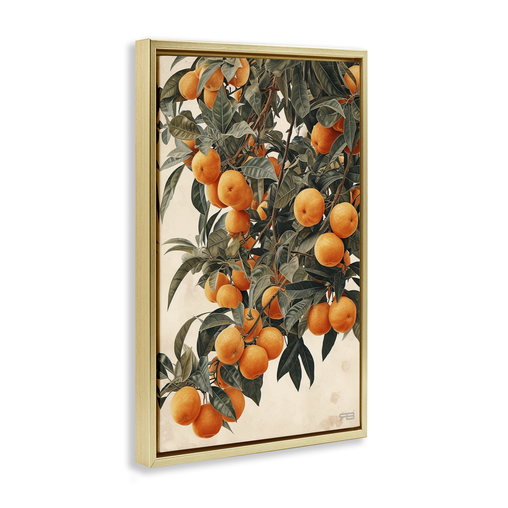 Stupell Industries Vibrant Orange Tree Blooms Food & Beverage Painting Gold Floater Framed Canvas Art Print Wall Art, 21 x 31