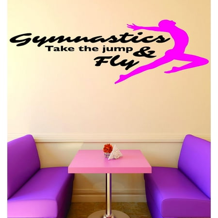 Jumping Vinyl Decal Sticker (Custom Wall Decal Vinyl Sticker : Gymnastics Take The Jump & Fly Sign Teen Girl Bedroom Decoration Home Decor)