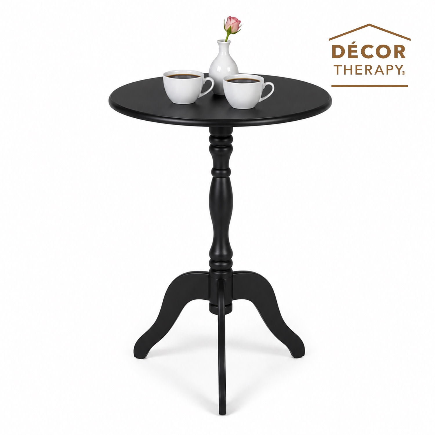 Decor Therapy Warwick Round Accent Table - 3 Leg Pedestal Side Table for Living Room, Bedroom, Entryway - Traditional Bistro Drink Table, Black