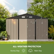 Patiowell Size Upgrade 10 x 8 ft. Outdoor Storage Metal Shed with Sloping Roof and Double Lockable Door, Brown
