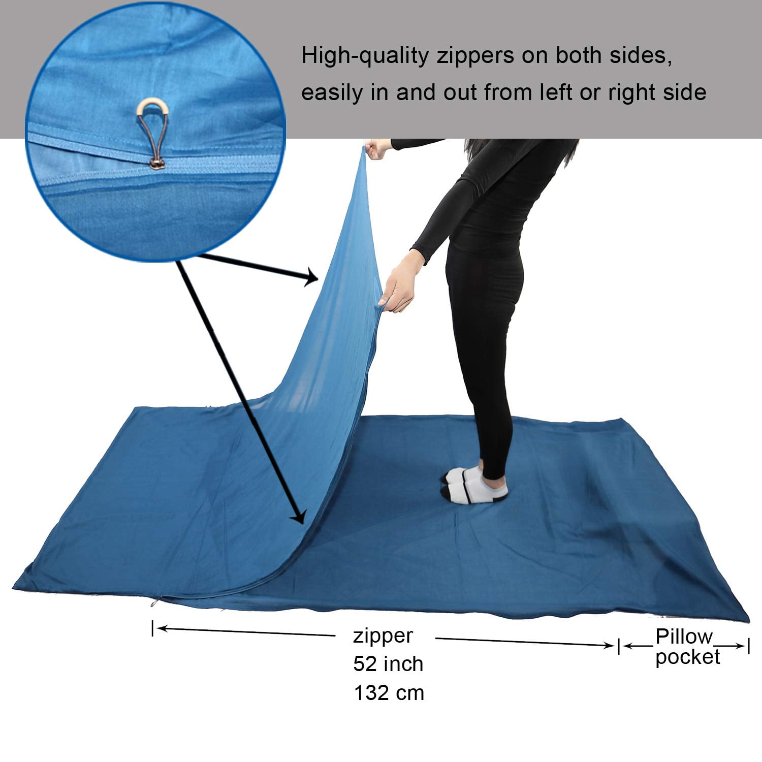 Browint Travel Sheet with Double Zippers Sleeping Bag, Dark Blue