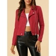 thumbnail image 5 of INSPIRE CHIC Women's Motorcycle Jacket Faux Suede Solid Color Asymmetric Zipper Jacket 3XL Red, 5 of 8