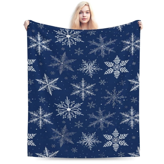 Winter Snowflakes Blue Blanket Lightweight Ultra-Soft Christmas Throw Blanket for Sofa Couch Bed Camping Travel - Super Soft Cozy Microfiber Blanket 50x40