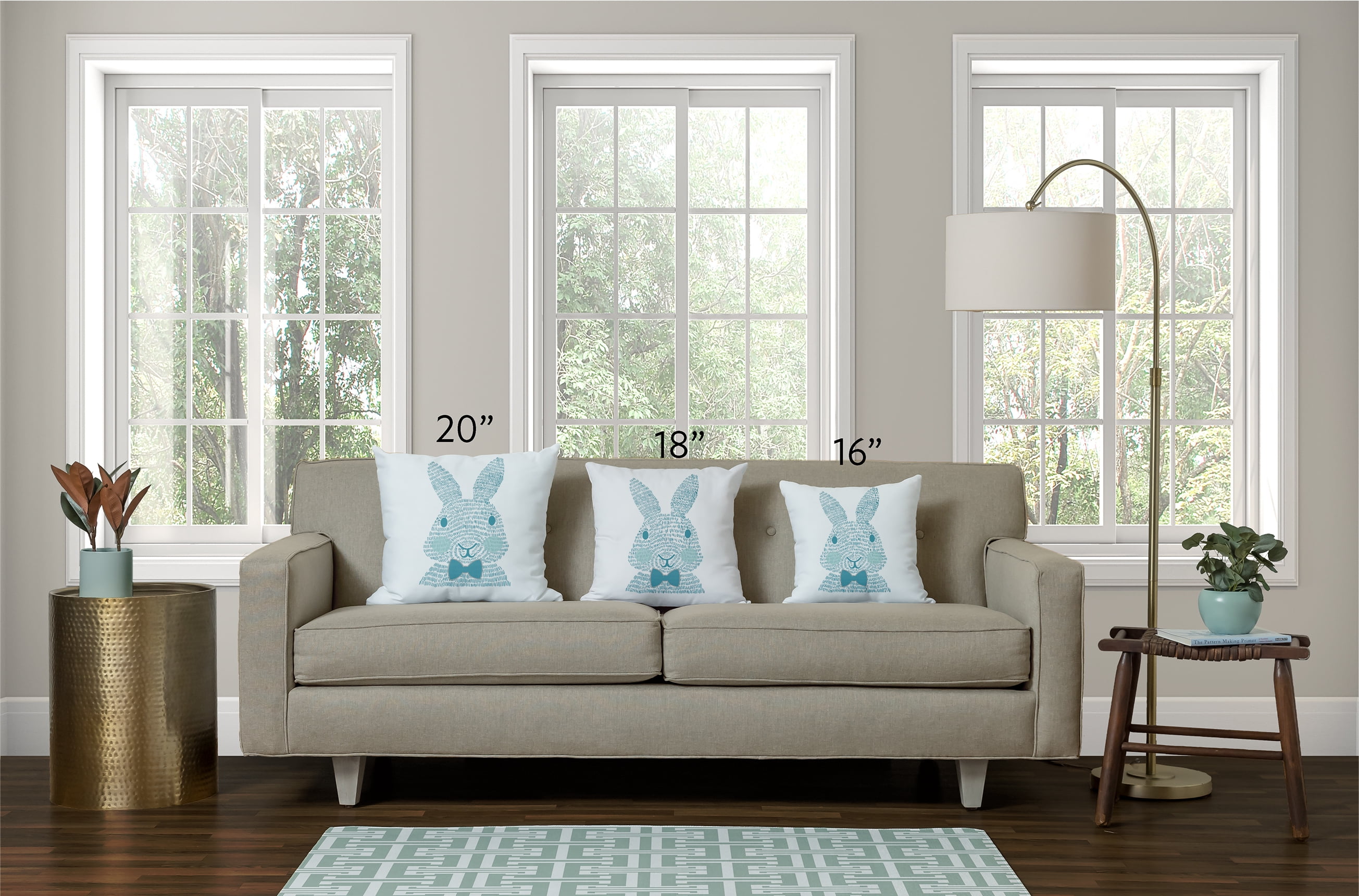 Simply Daisy 20 in x 20 in Blue Animal Print Easter Polyester Throw Pillow