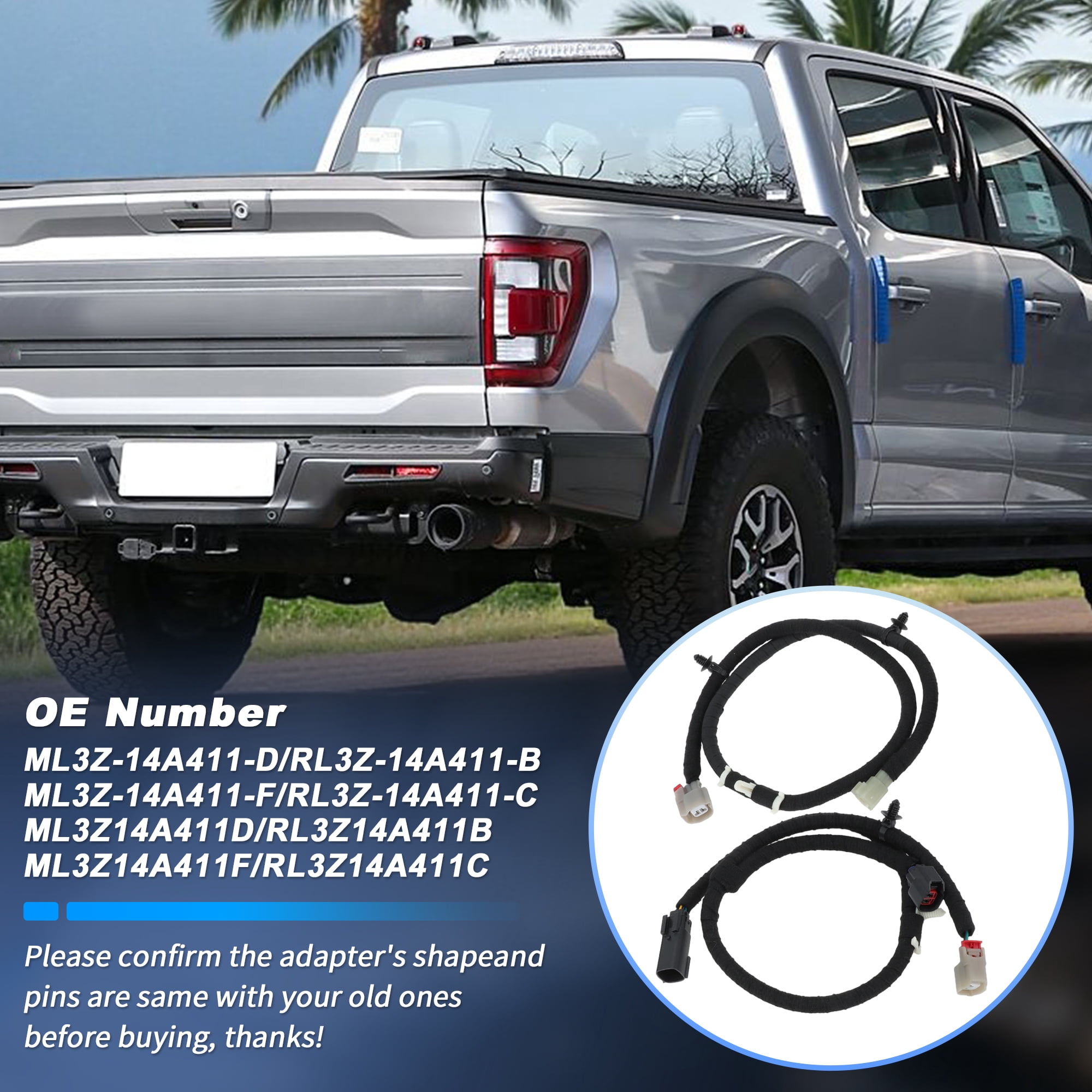 2 Set Truck Rear Cargo Box Bed Light Lamp Illumination Wiring Jumper Harness for Ford F-150 Lariat, XLT, STX, XL 2021-2025 Replace ML3Z-14A411-D ML3Z-14A411-F Driver Passenger Side