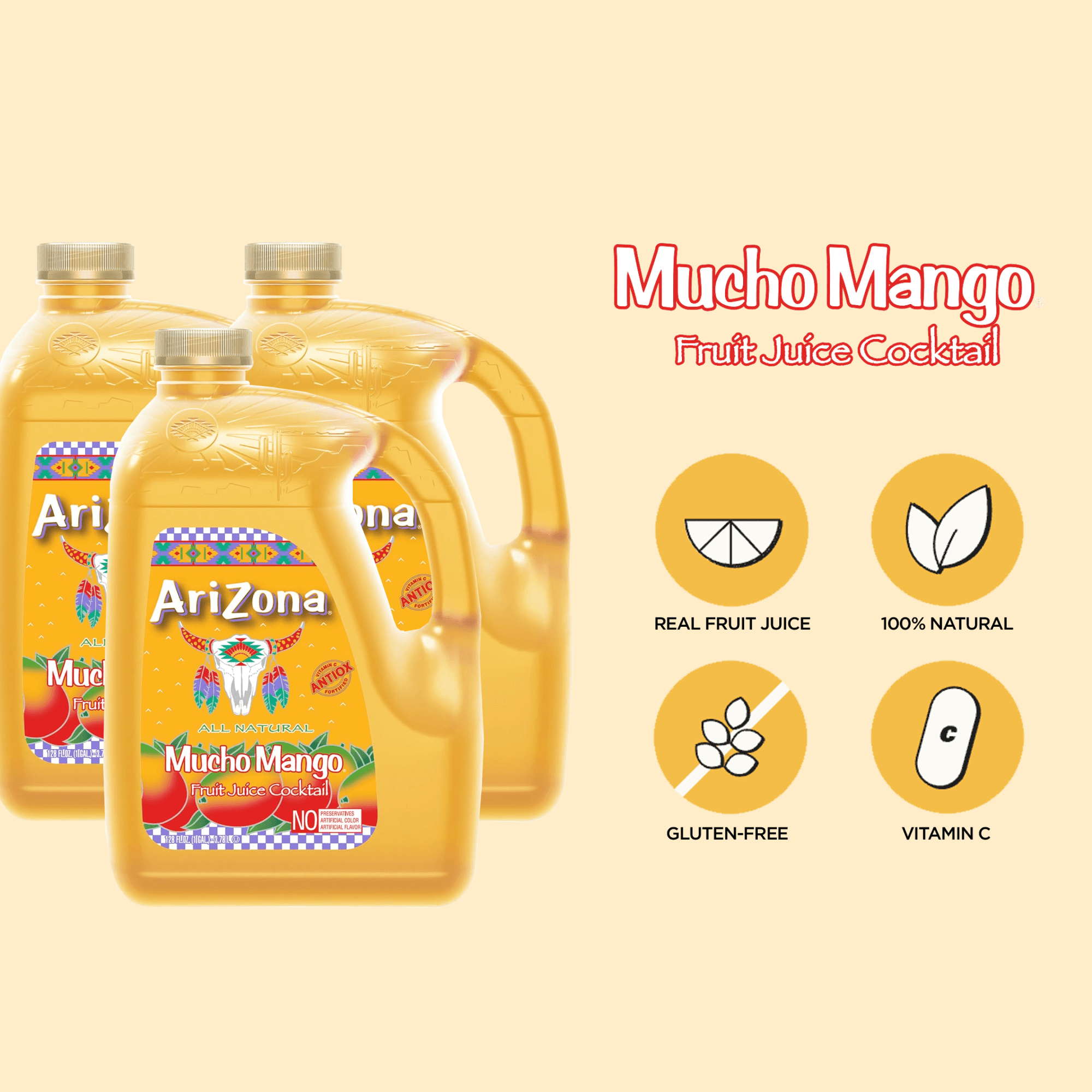 (4 pack) AriZona Mucho Mango Juice Cocktail - 128 fl oz Gallon